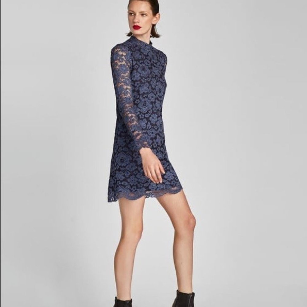 EUC Zara Faded Blue Lace Mini Cocktail Dress S